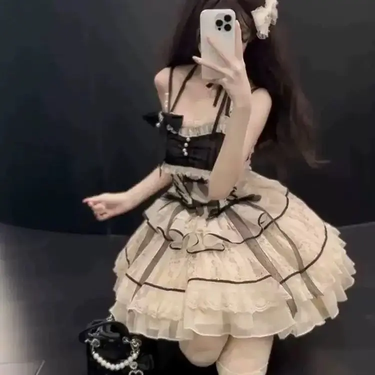 

Japan New Summer Sweet Atmosphere Birthday Princess Dress Chic Waist Slimming Puffy Dress Short Skirt For Women