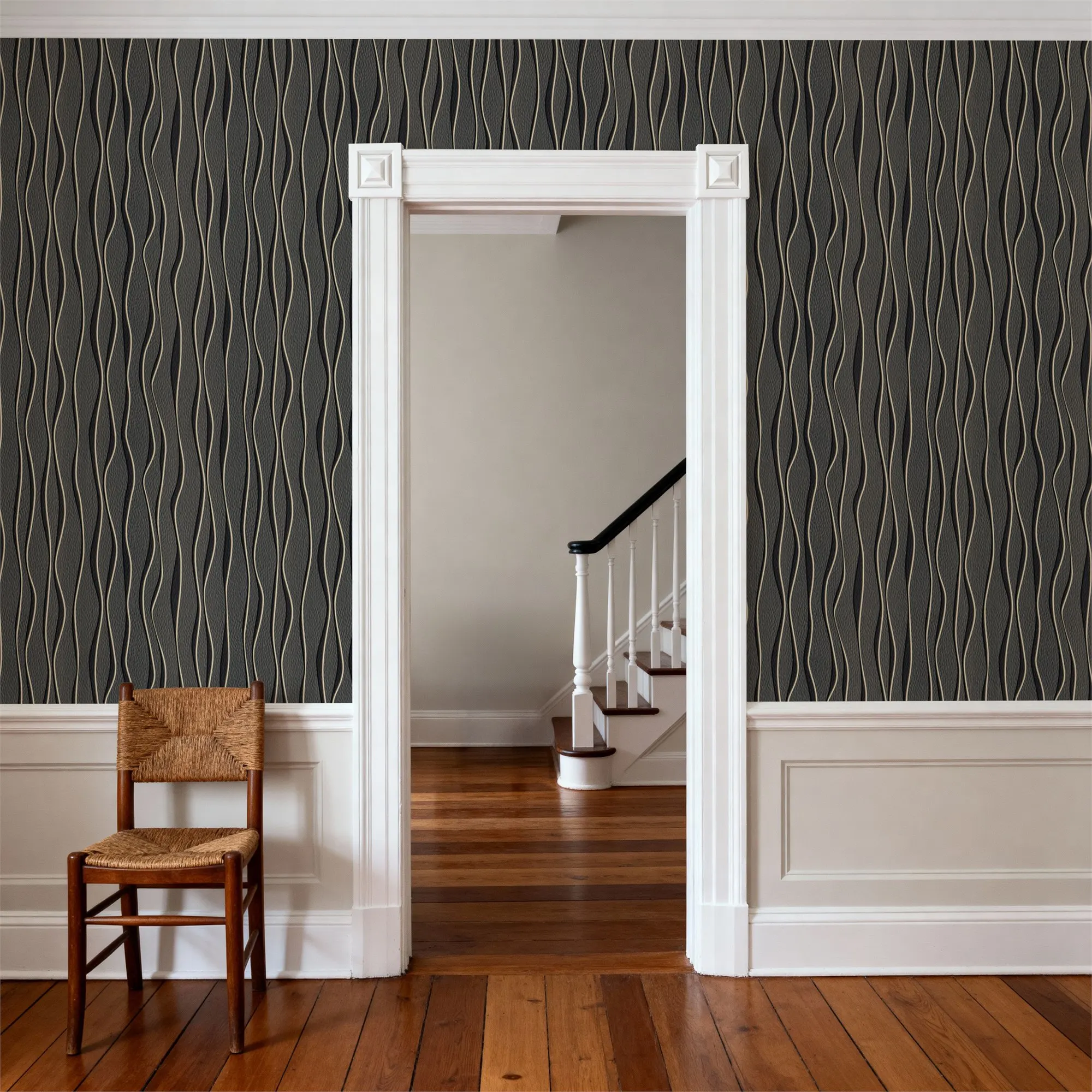 Custom Swaying Lines Coal Wallpaper for Walls Made to Measure Large Wall Mural