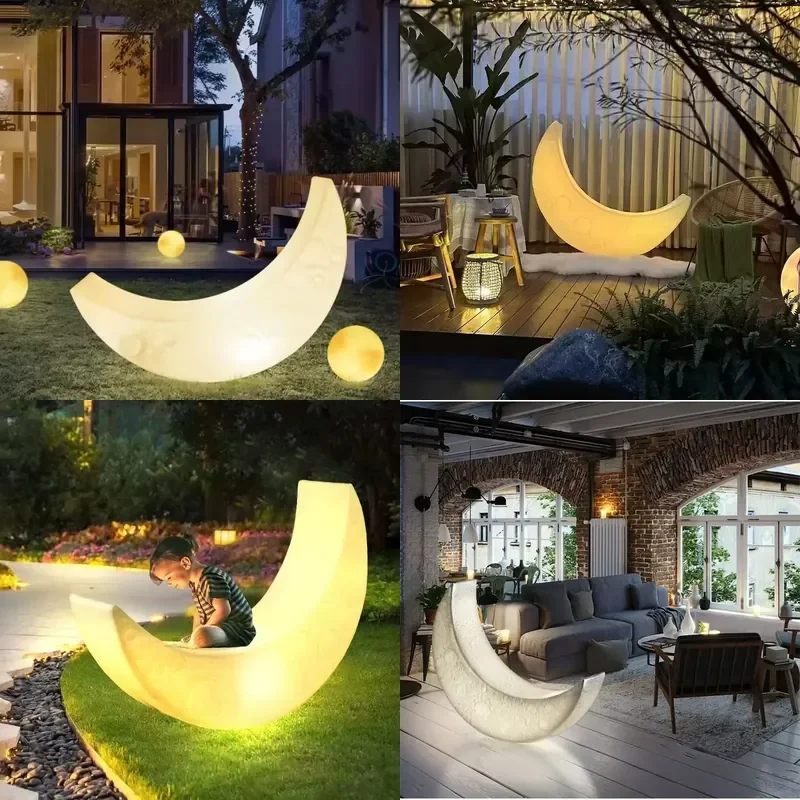 【CHIMU HOME】 Waterproof Plastic Crescent Moon Solar LED Illuminated Garden Light for Outdoor Landscape Park Yard Lighting