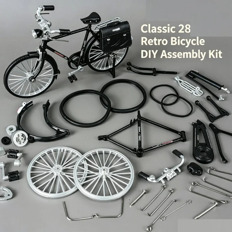 Retro 28 Bicycle Assembly Model, Nostalgic Old Style Bike Miniature, Home Tabletop Display Ornament
