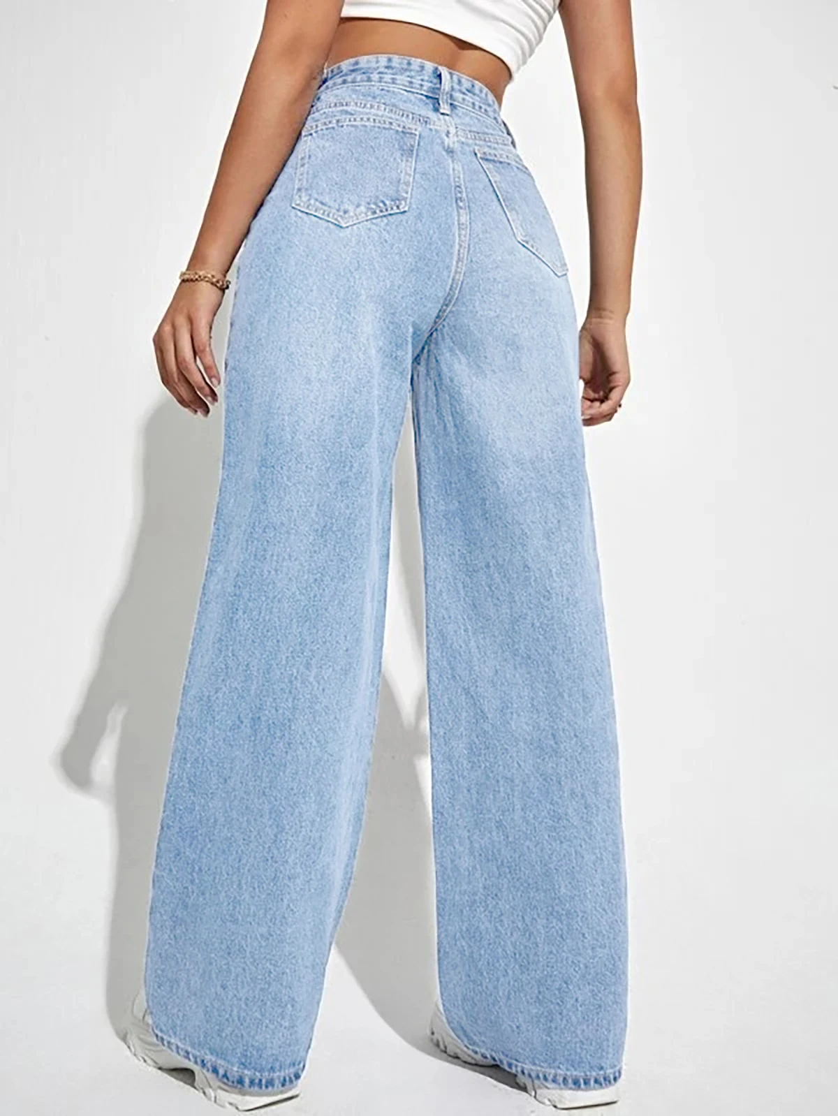 Pantalon en Denim ample à jambes larges pour femmes, vêtement européen et américain, amincissant, taille haute, assorti avec tout, nouvelle collection 2024