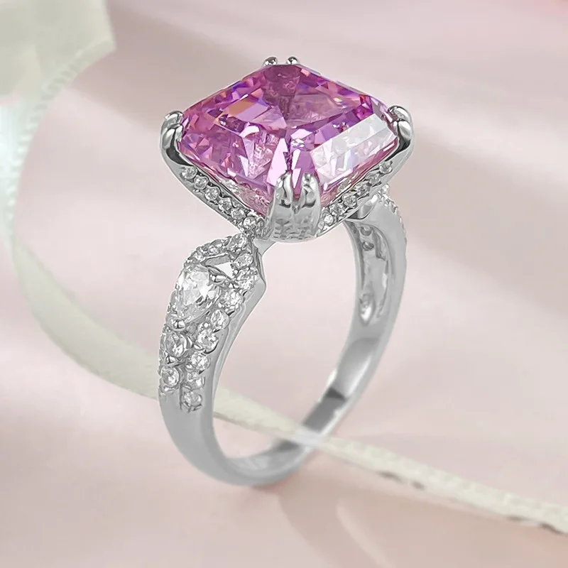 2023 New 925 Silver High Carbon Diamond Ring 11 * 11 Cherry Blossom Pink Luxury European and American Style