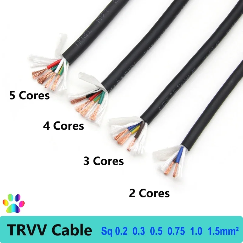 

1/5/10M Sq0.2 0.3 0.5 0.75 1 1.5 mm TRVV Cable 2 3 4 5 Cores PVC Shielded Copper Towline Bend Resistant Drag Chain Flexible Wire