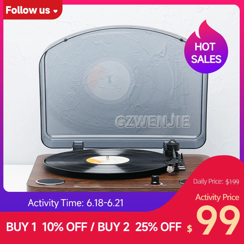 

Vinyl Record Player Retro Turntable Vintage Gramophone Compatible with 7/10/12in Vinyl Records 33/45/78 RPM Speeds 4Ω 5W Speaker