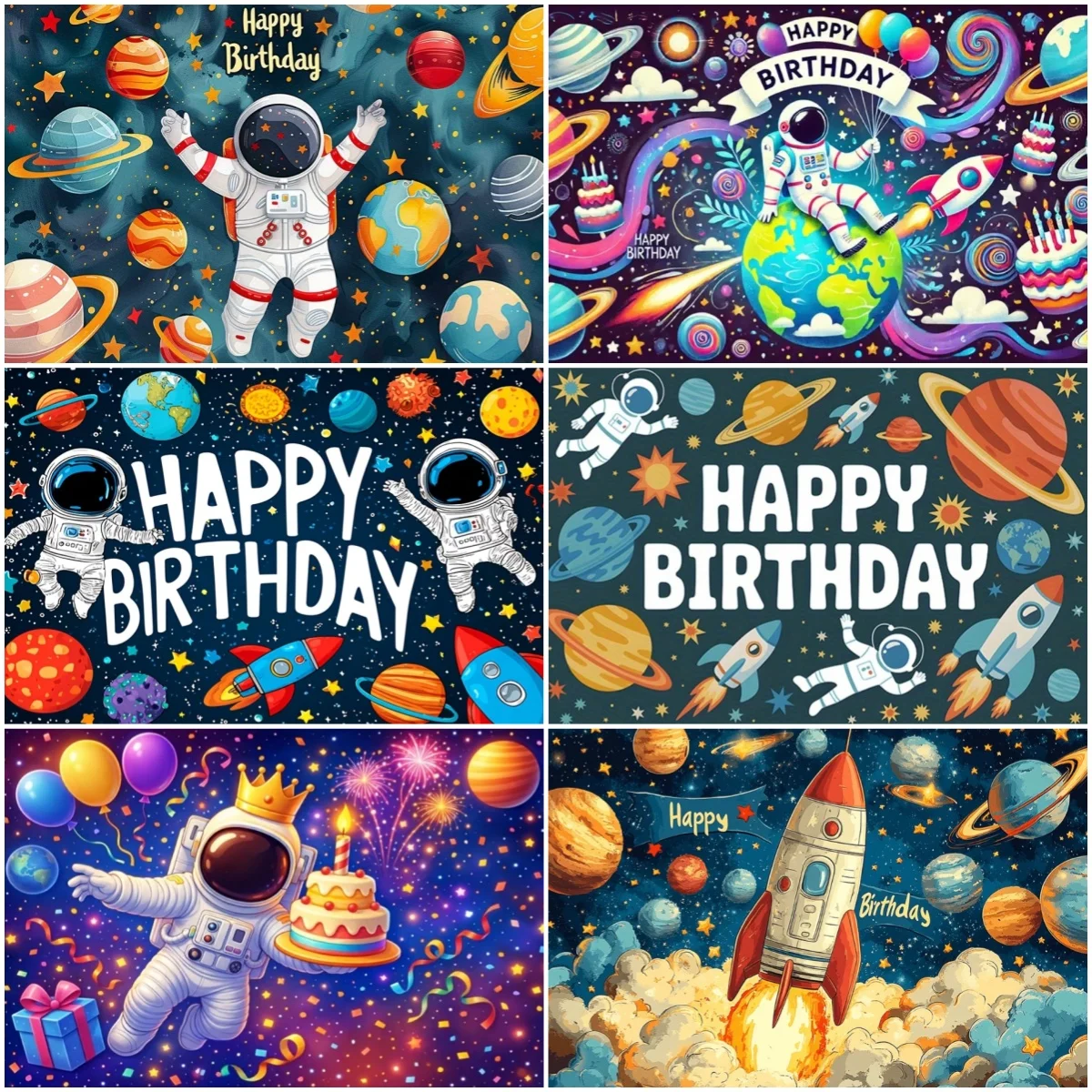 

Cartoon Astronaut Outer Space Planet Background Children Birthday Party Baby Shower Banner Decoration Photography Prop Kid Gifts