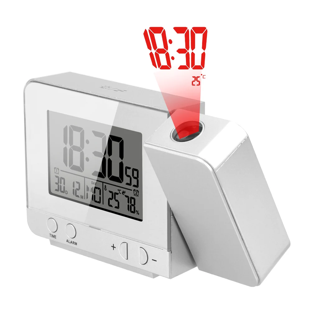 Digital Date Snooze Function Backlight Projector Projection Alarm Clock Indoor Temperature Humidity Desk Table Led Clock
