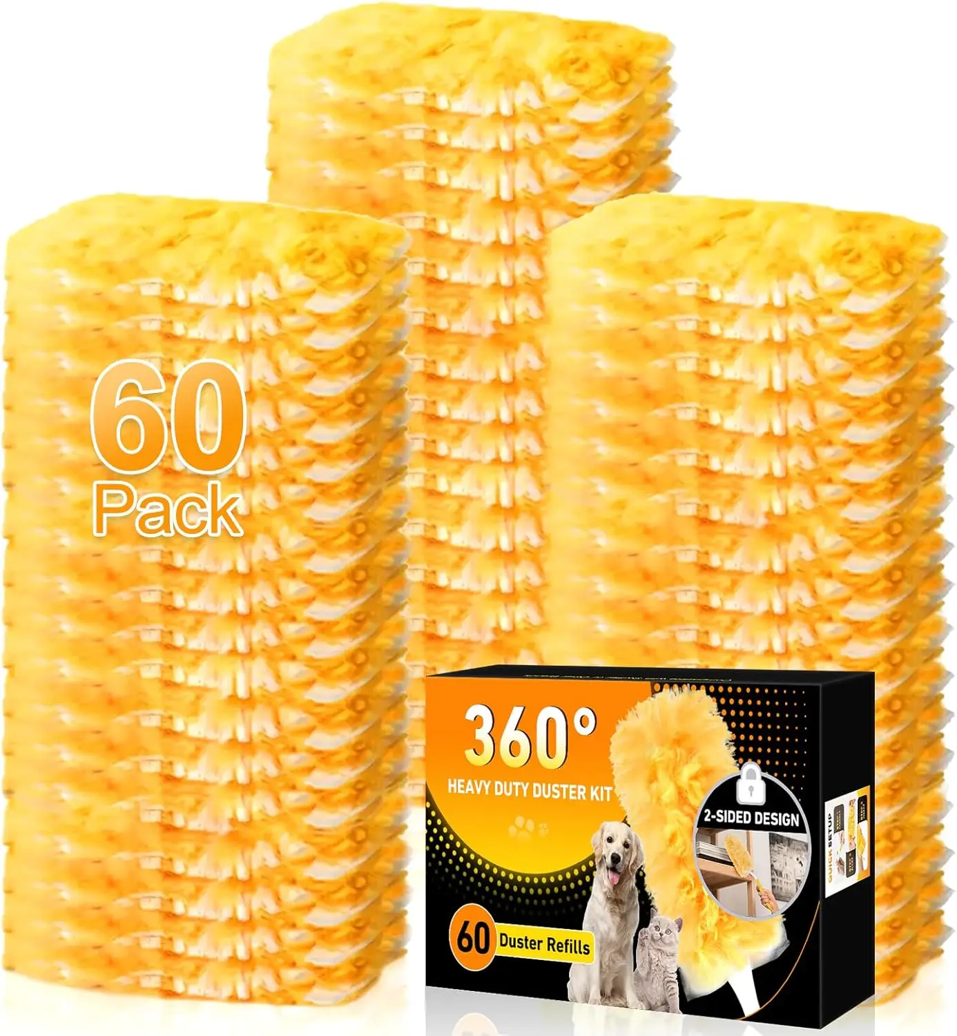 

60 сменных насадок для швабры Swiffer, 360°, усиленные ° Большие одноразовые салфетки с 4-слойной микрофиброй для удаления шерсти животных и уборки дома