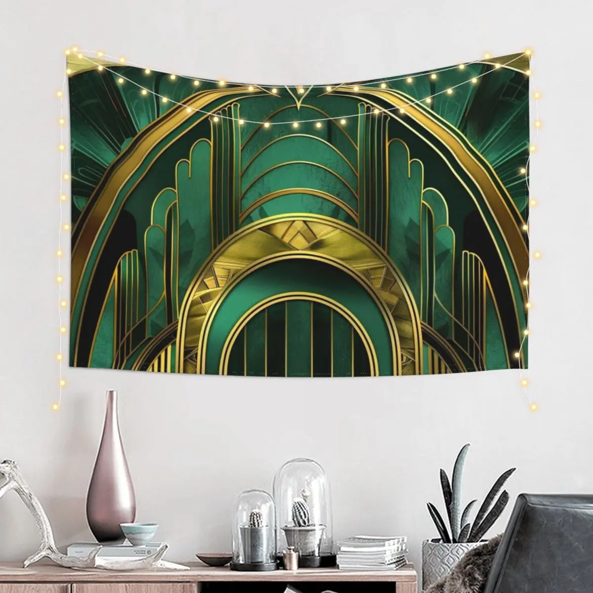 

Gatsby Glamour Dark Green Gold Vintage Inspired Pattern Tapestry Bedroom Deco Outdoor Decor Decorative Wall Tapestry