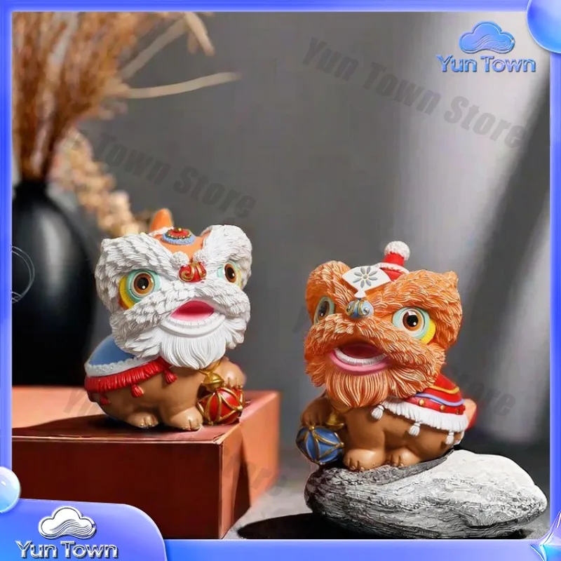 Creative Guochao Lion Dance Pair of Ornaments Tea Pet Car Desktop Decoration Cute Home Accessories Gift Entrance Decoration