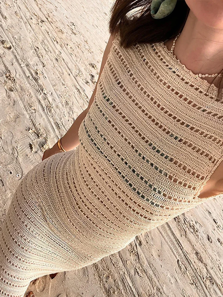 2025, neue rückenfreie Bikini-Vertuschungen für Damen, Strand-Vertuschung, ärmellos, Sommer, Schlitzschnitt, modisch, durchsichtig, Urlaub, weibliche Strandmode