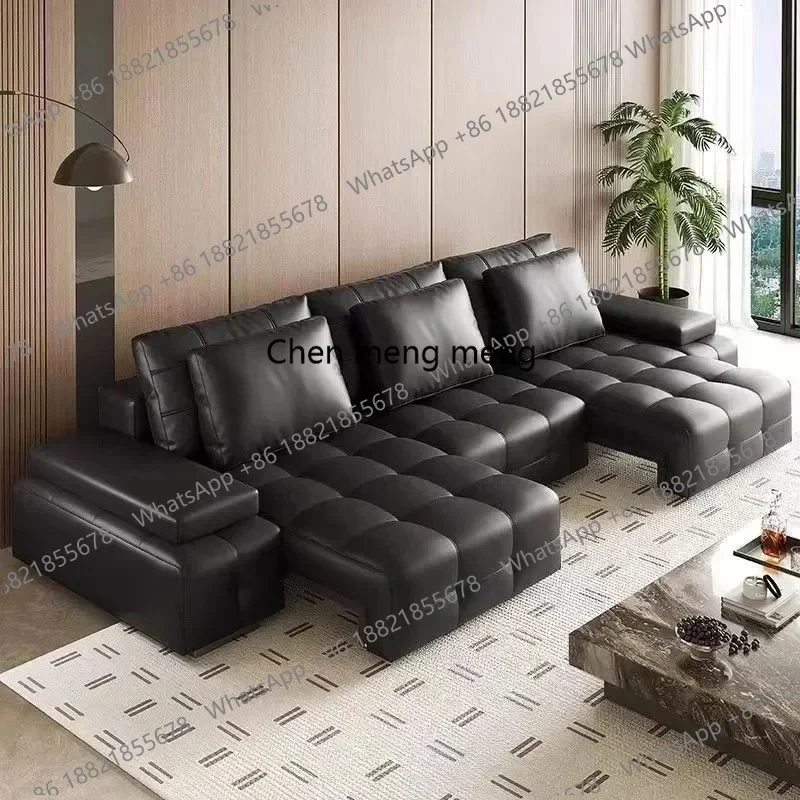 Bedroom Multifunctional Electric Sofa Straight Row Leather Lazy Lounges Black Sofa Luxury Recliner Living Room Couch Furniture
