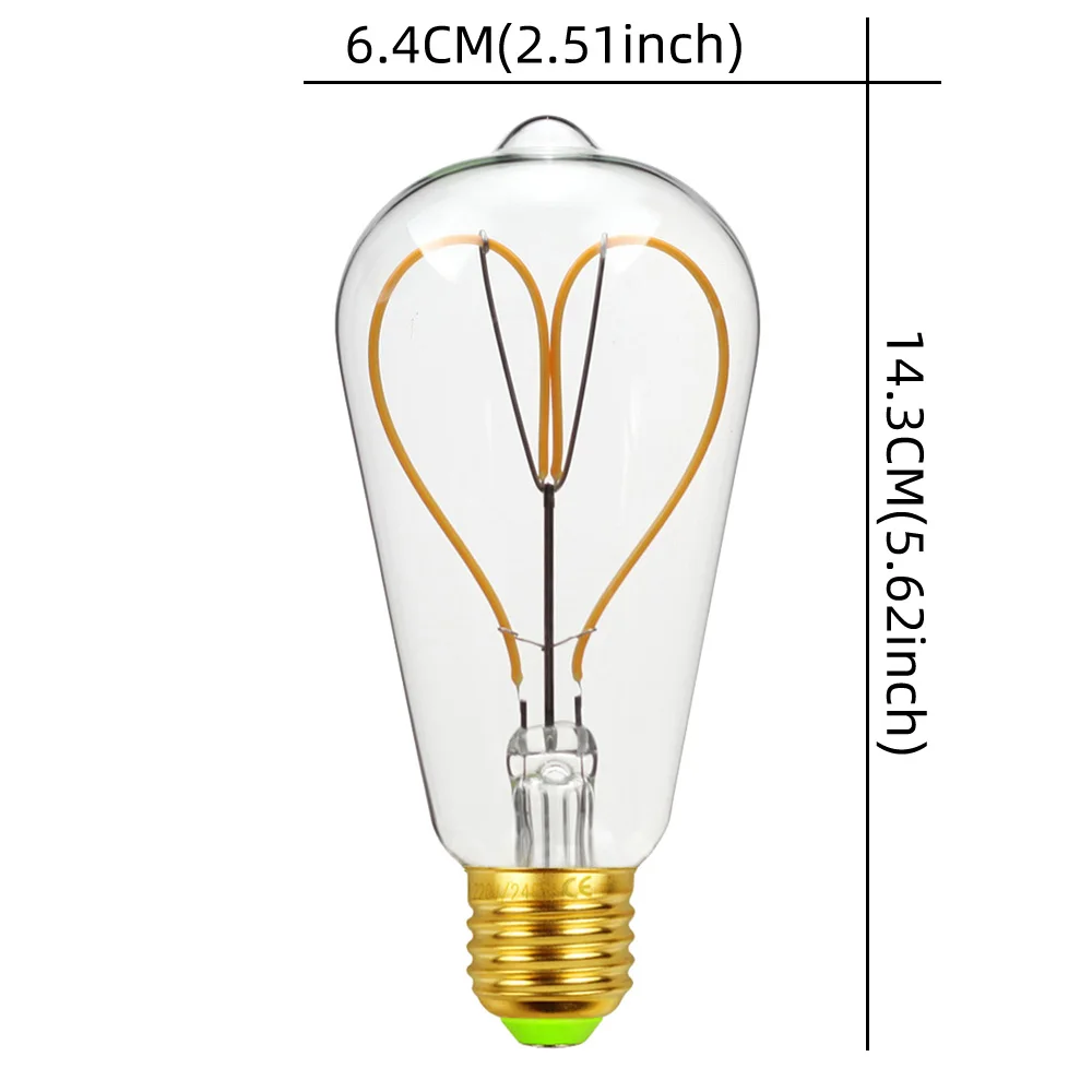 TIANFAN Vintage Led Bulb ST64/ST21 Edison Bulb 4W Dimmable 220V 110V E26 E27 Heart Filament Decorative Light Bulb Yellow Warm