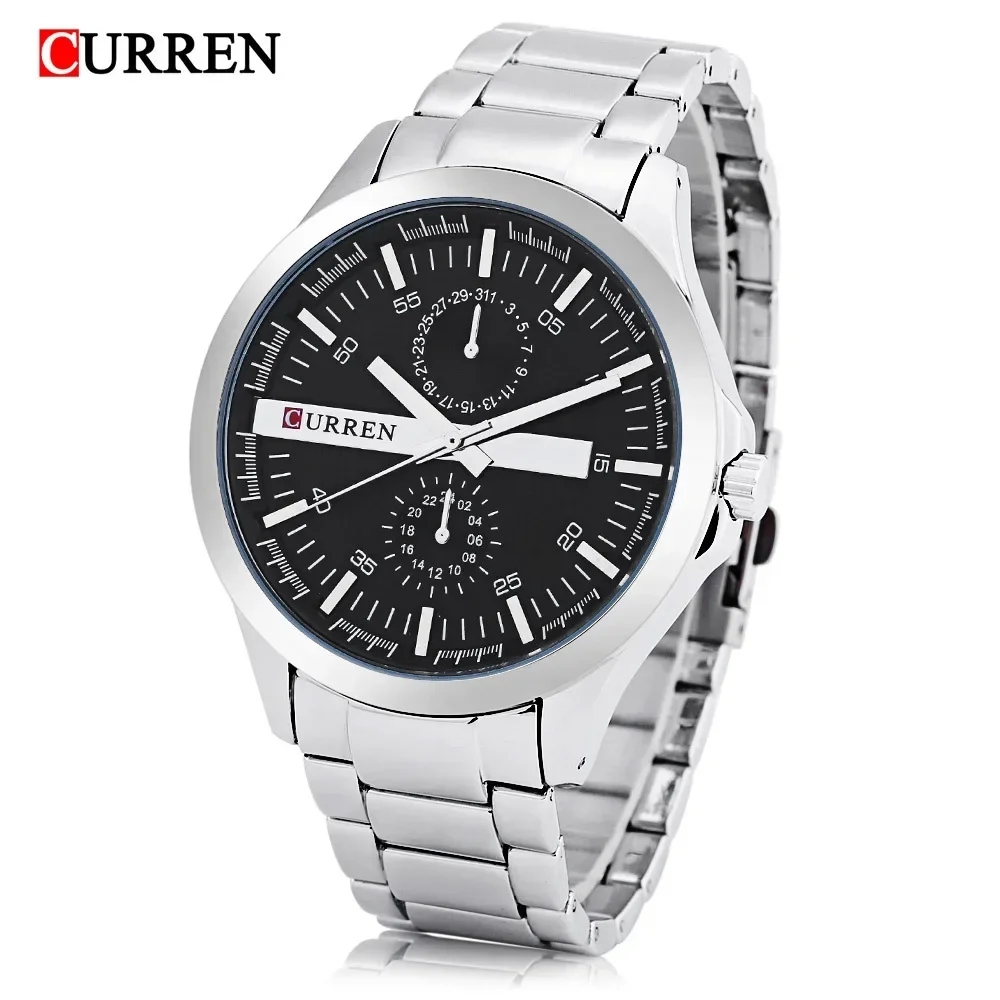 CURREN M8128 Racing Sport Watches Black Golden Clock Male Men Quartz Wrist Watches Japan Movement Black Stainless Steel