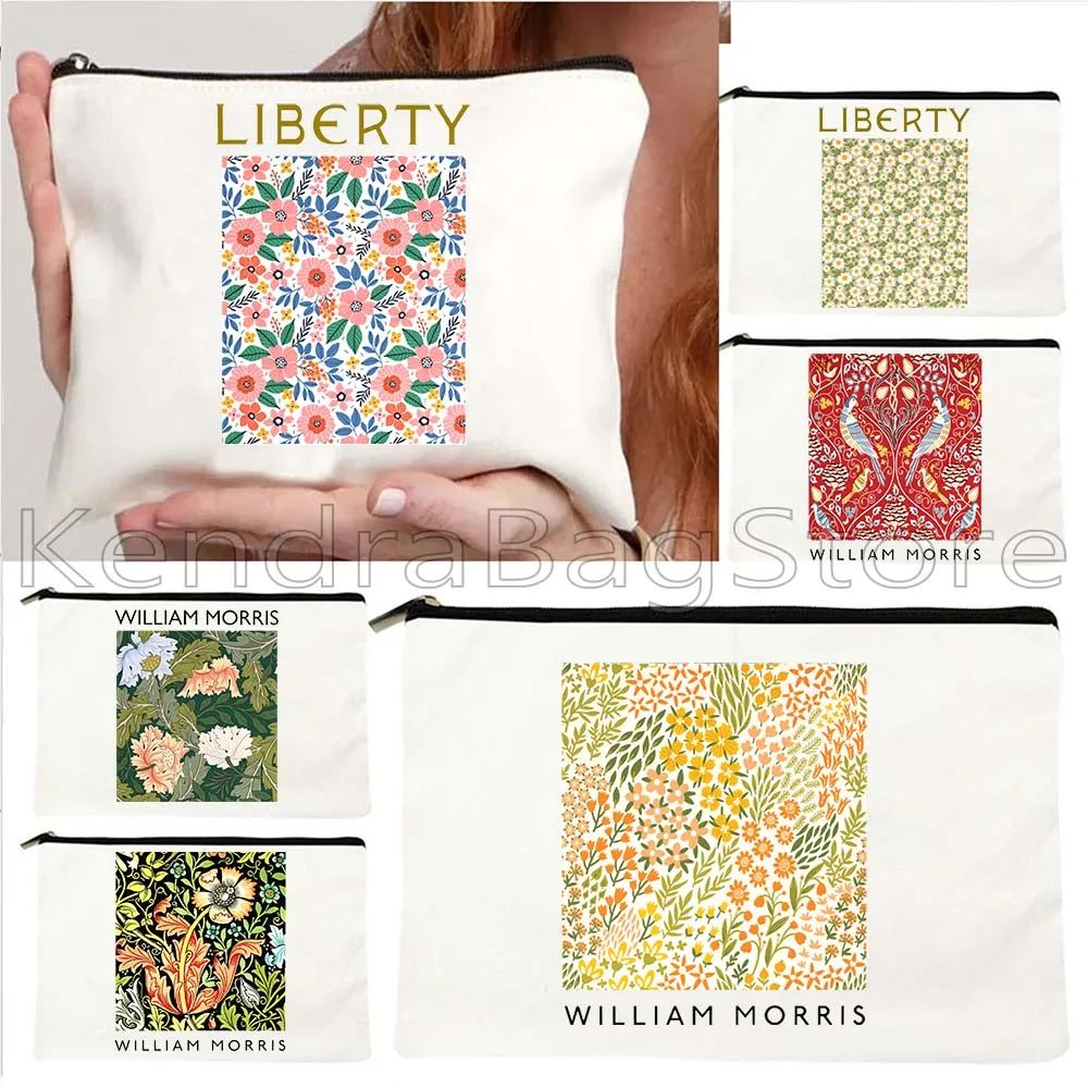 

WILLIAM MORRIS Pattern Cosmetic Makeup Toilet Bag Strawberry Thieves Floral Rose Flower Liberty Painting Canvas Bag Wallet Pouch