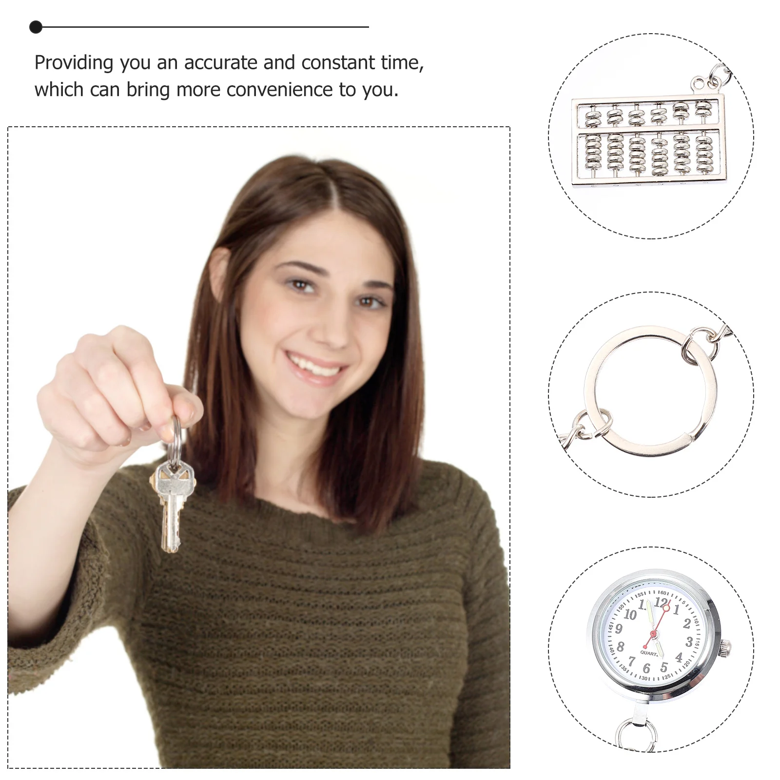 

Abacus Keychain Pocket Watch Creative Suspension Design Practical Nurse Hanging Keyring Watch Metal Glass Mirror
