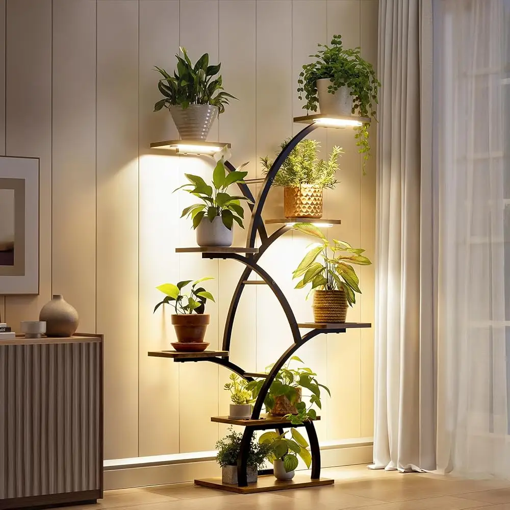 

Plant Stand Indoor With Grow Lights, 8 Tiered Corner Plant Shelf Indoor, 49.3"" Tall Plant Stand For Indoor Plants Multiple,