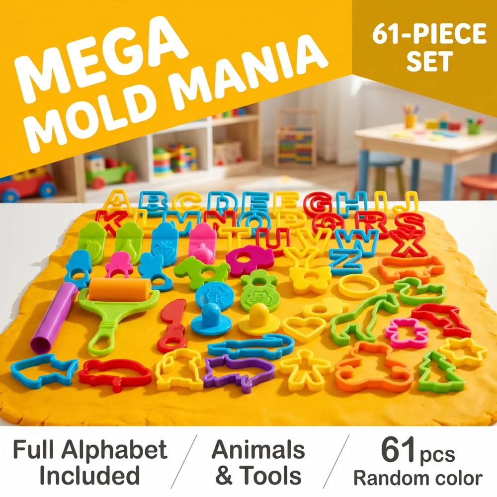 61Pcs Alphabet & Animal Play Dough Mold Set, Creative Clay Cutting Stamps for Learning & Craft, DIY Educational Tool for Parents