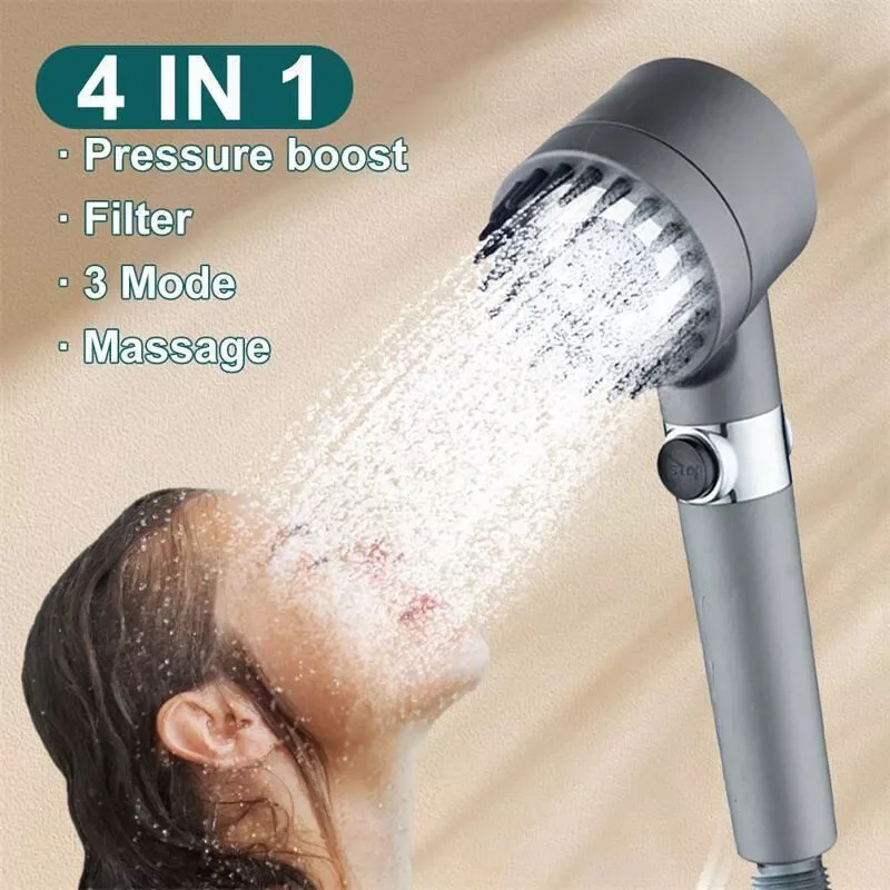 Cabezal de ducha con filtro de alta presión, pulverizador ajustable de 3 modos con cepillo de masaje, grifo de lluvia, accesorios de baño