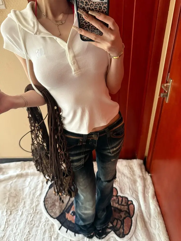 Deeptown Y2k Vintage mujer desgastado Jeans Harajuku rasgado cintura baja estilo americano lavado pantalones vaqueros rectos Slim Gyaru