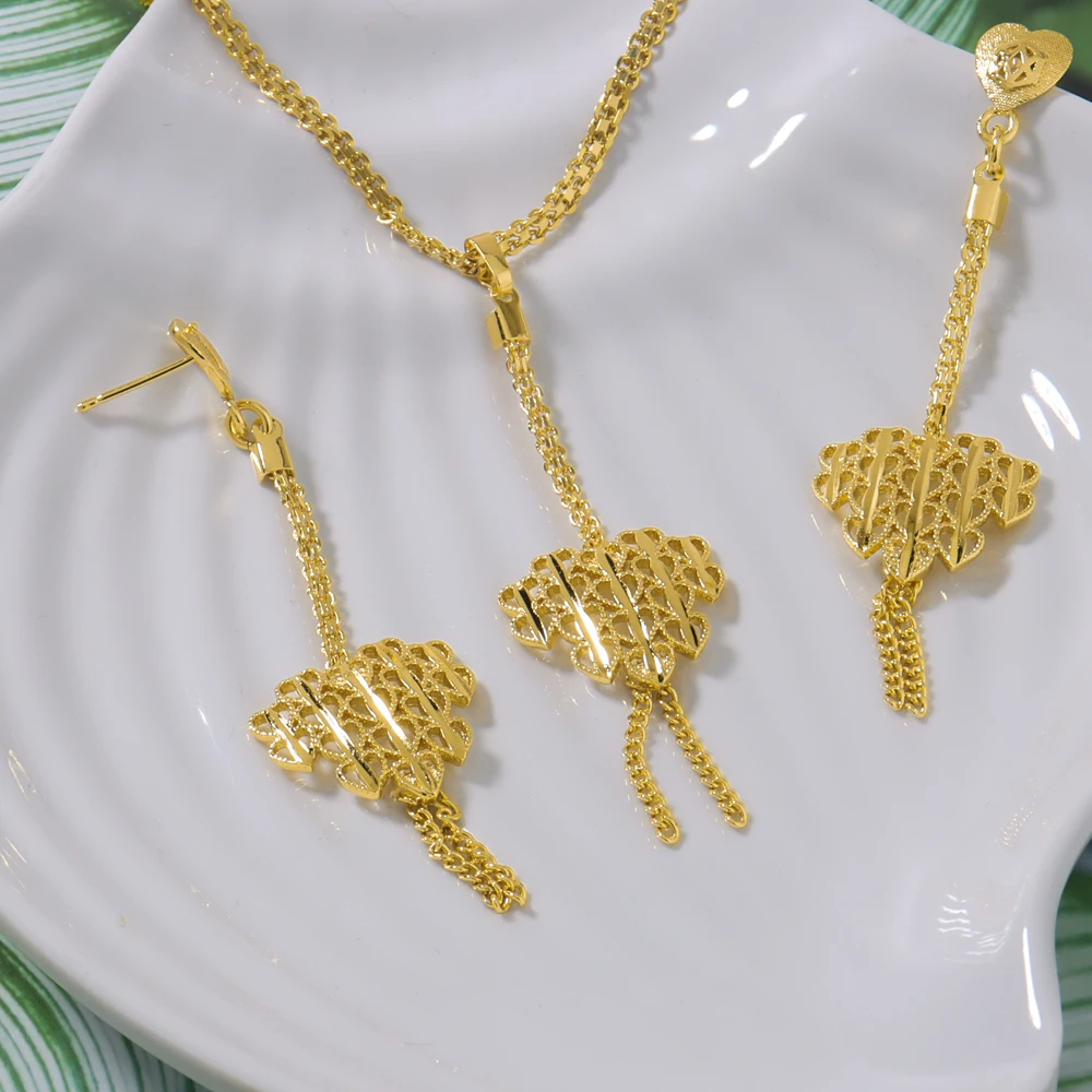 Collar chapado en oro, pendientes, conjunto de joyería para mujer, dijes de moda, fiesta, bodas, compromiso, regalo de j