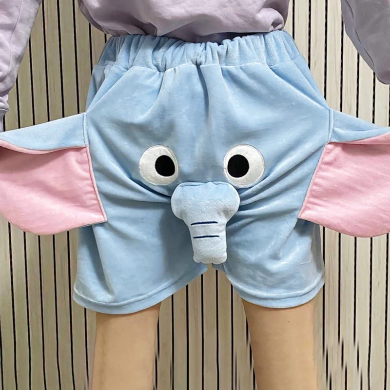 Pijama corto con orejas 3D para parejas, ropa de dormir de felpa, informal, holgada, con dibujos de elefante encantador, con botones, para el hogar