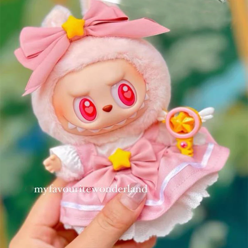 Puppe Kleidung Outfit Zubehör Rucksack Hose mit Hut Für 17 cm Labubu V2 Mini Puppen Kleidung Zubehör Kind Spielzeug Mädchen geschenk