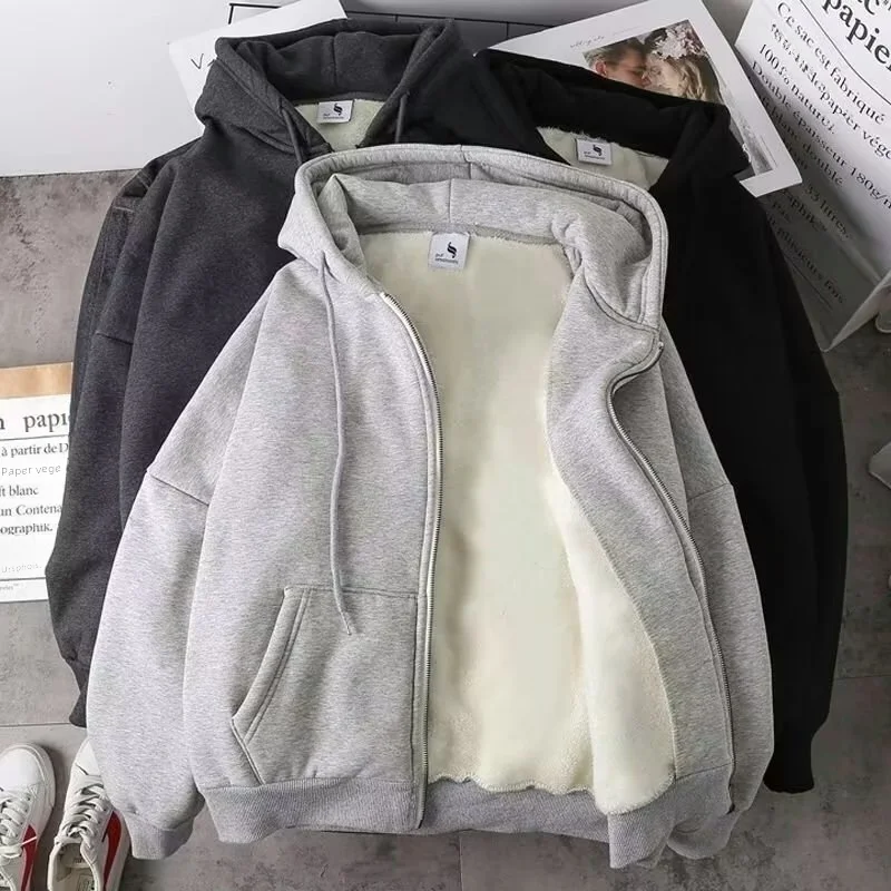 

2022 New Men's Autumn/winter Fleece-lined Thickened Versatile Loose-fit Hooded Zip-up Cardigan Sweatshirt