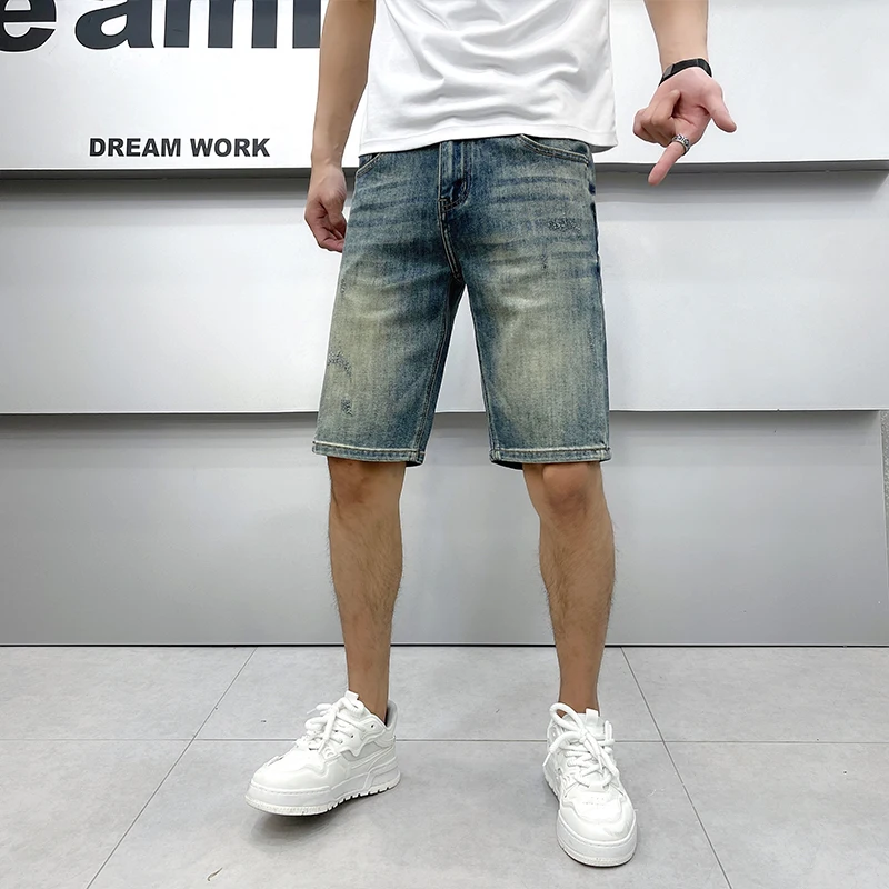 

Europe and the United States high-end fashion 2024 summer Fitted denim shorts Korean version of retro washed blue pants