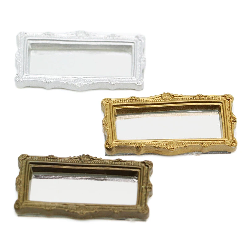 1:12 Dollhouse Miniature Mirror Vintage Square Carved Mirror Furniture Model Decor Toy Doll House Accessories