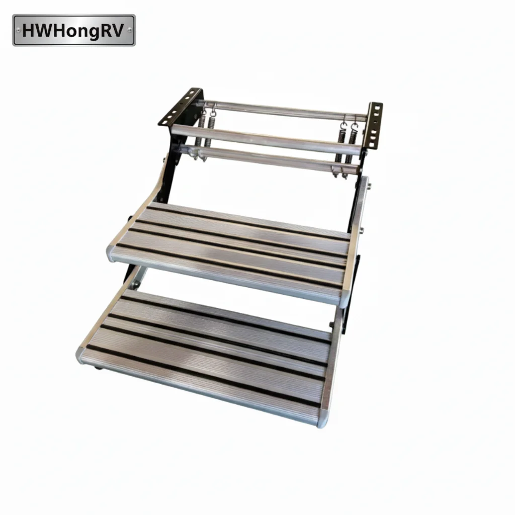 Campervan RV Door Entry Side Step Manual Double Step Aluminum Alloy Universal Fit 150kg Capacity Anti-Collision Design