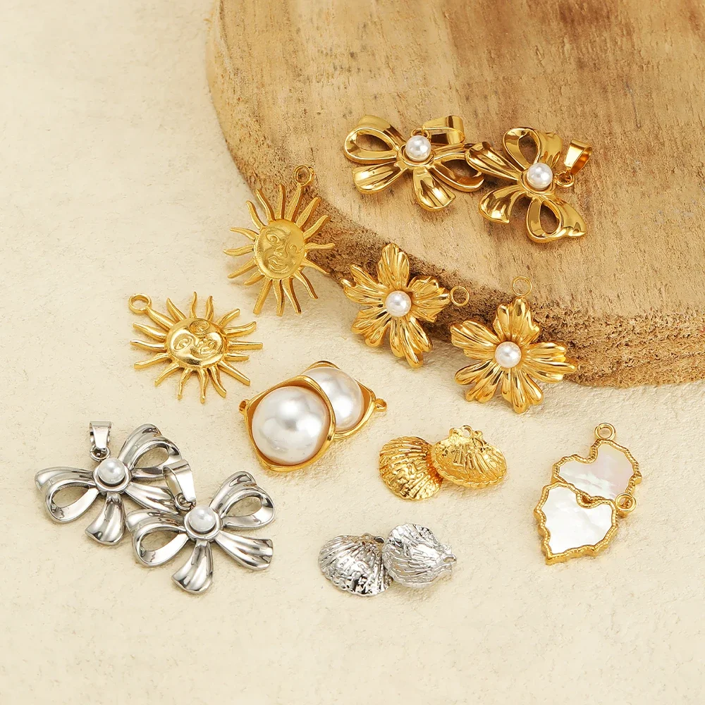 5pcs Stainless Steel Gold Bowknot Pendants Enamel Shell Charms DIY Jewelry Supplies Children Necklace Earrings Making Findings