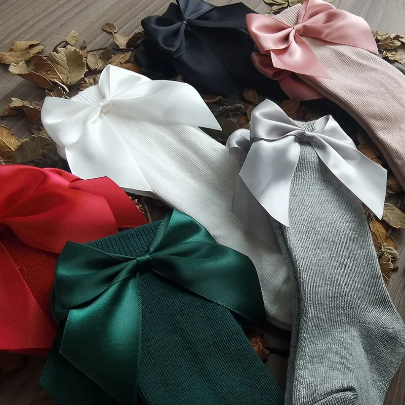 Baby Girls Socks Autumn Toddler Big Bow Knee High Long Soft Cute Kids Christmas Sock Cotton Red Newborn Socken Christmas gift