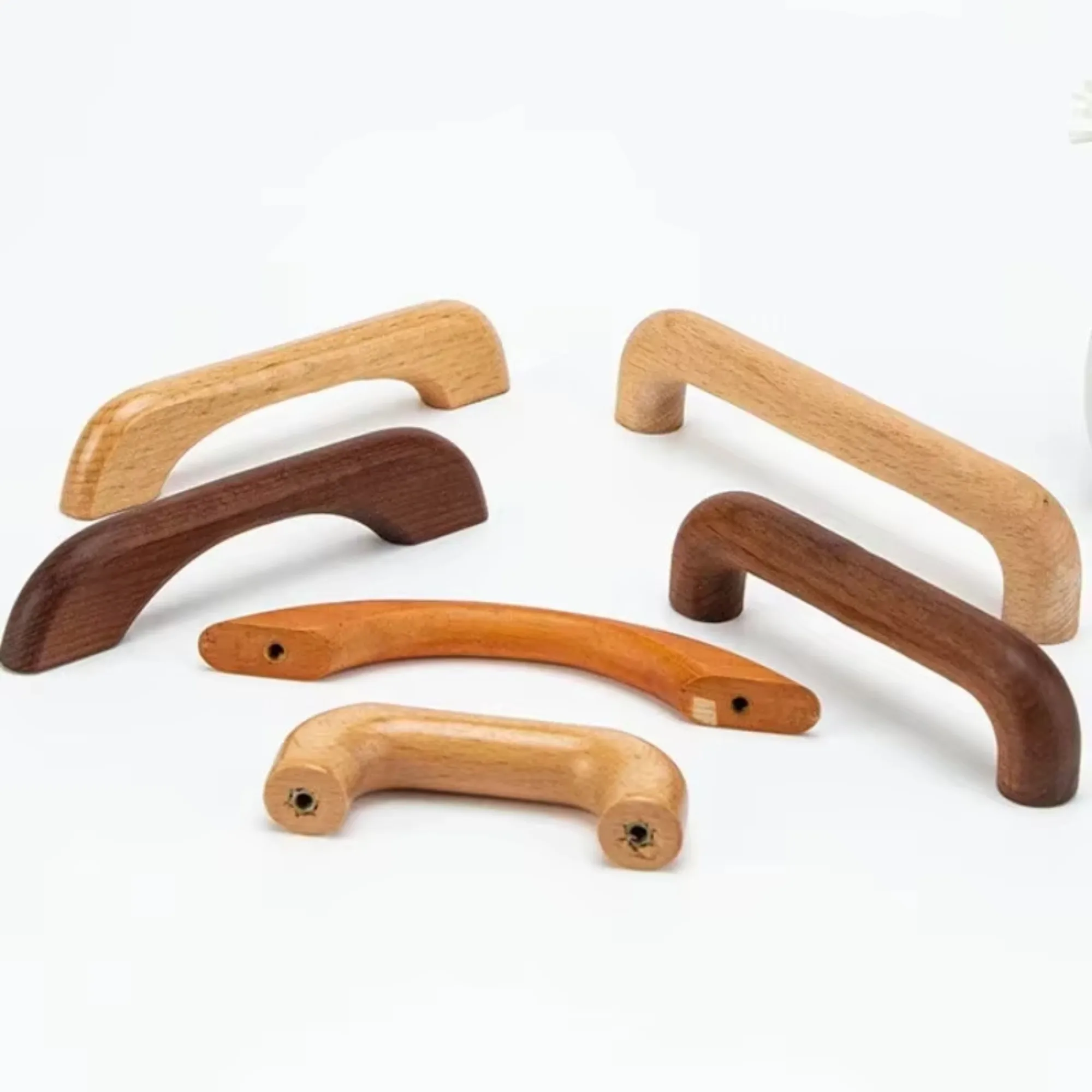 Furniture Solid Wood Pull Wardrobe Cupboard Door Drawer Wooden Handle Natural Two Hole Door Grip Wood Bow Pull