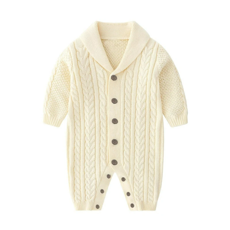 

Baby Knitted Cable Romper with Collar for Boys and Girls, Warm and Soft Crawling Suit, Gentle on Skin, Anti-Pilling
