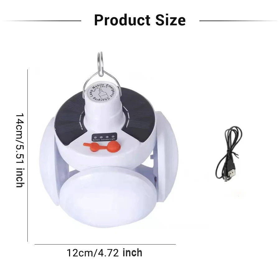 Lampada da campeggio solare portatile a LED Lampada da calcio pieghevole Lampada da scrivania ricaricabile USB per lampadario di emergenza per tenda con gancio