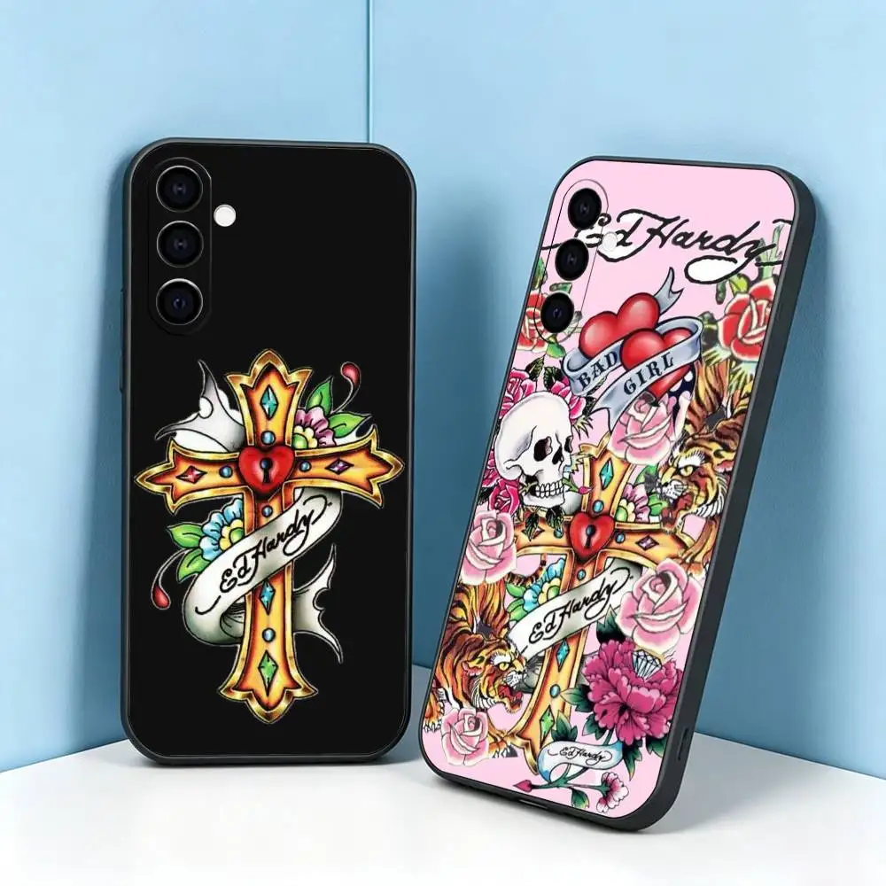 Fashion Ed Hardy Brands-S Phone Case For Samsung Galaxy A73,A72,A71,A70,A53,A52,A51,Soft Silicone Black Cover Gift