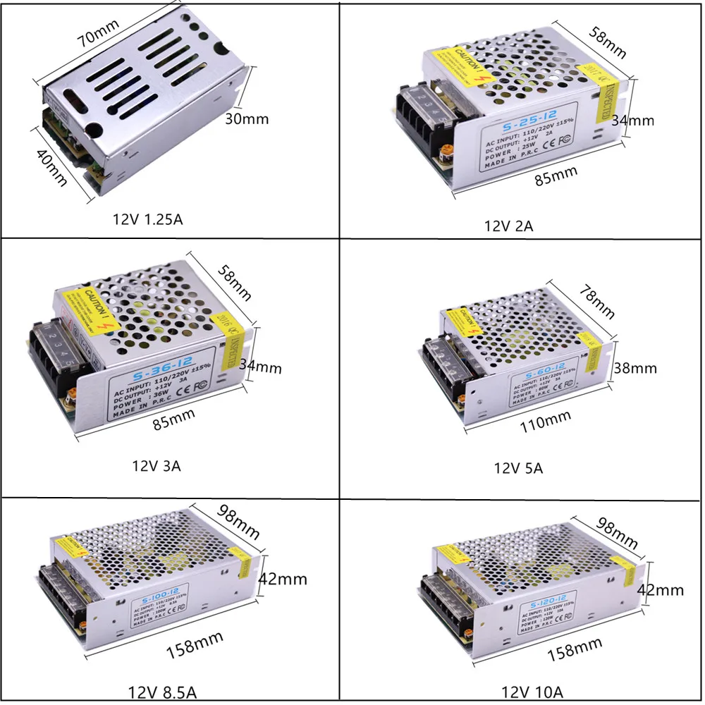 หลอดไฟ 1A 2A 3A 5A 8.5A 10A 12A 15A 20A 30A 110-265V ถึง 12V LED ไดร์เวอร์อะแดปเตอร์แหล่งจ่ายไฟสวิทช์สำหรับไฟ LED strip