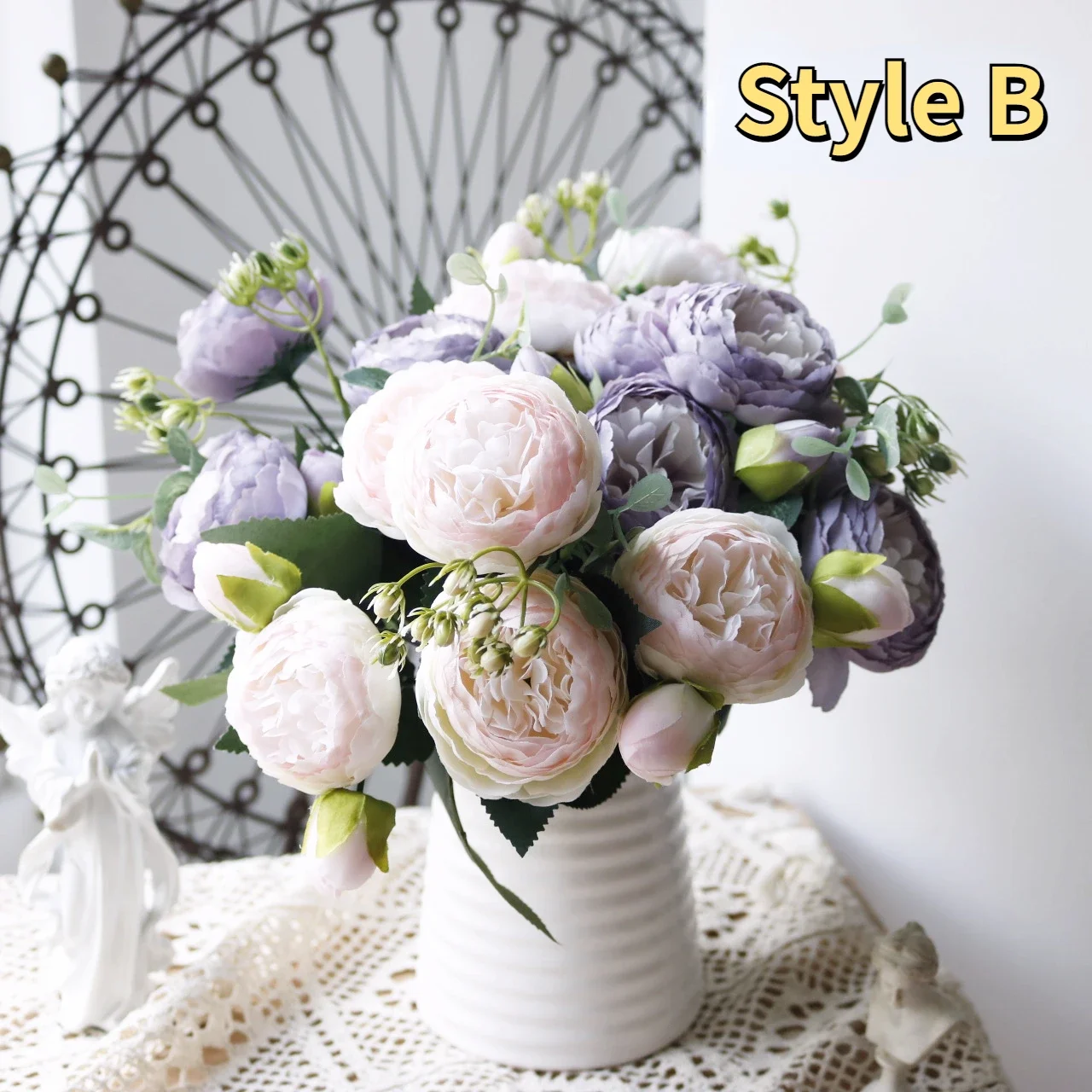 Beautiful Rose Peony Artificial Silk Flowers Small White Bouquet Vases for Home Party Winter Wedding Decoration Cheap Fake Plant