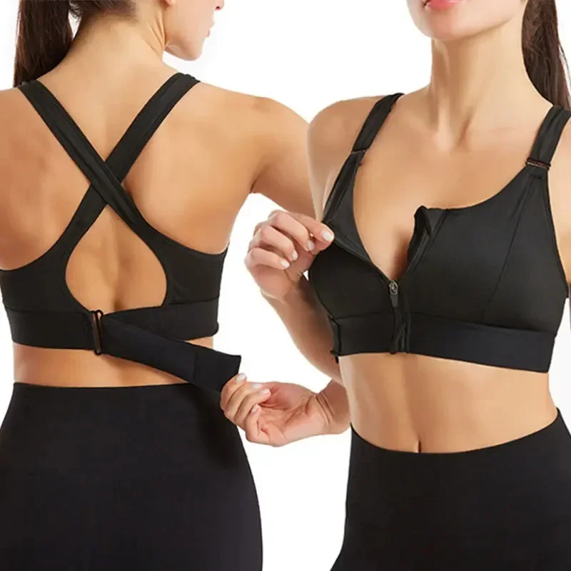 

Front Zipper Adjustable Strap Shockproof Sports Bras For Women Elastic Fitness Athletic Brassiere Slim Yoga Crop Top