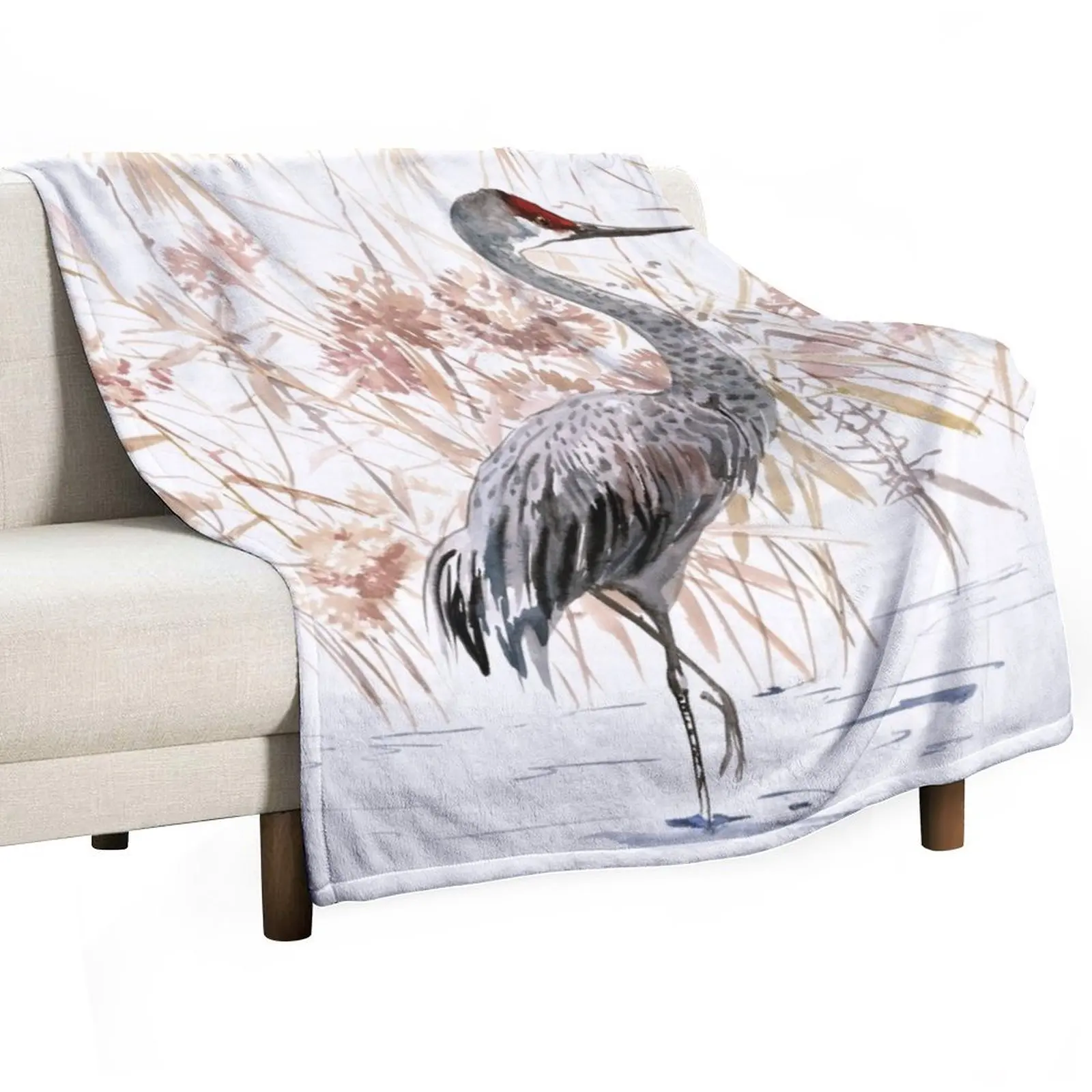 

Sandhill Crane in Florida Throw Blanket Furry Luxury Designer Flannel Fabric Comforter Blankets