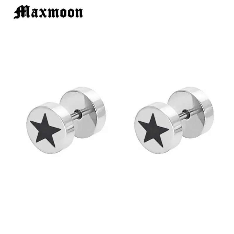 Maxmoon Men's Cool Pentagram Stud Earrings Stainless Steel Male Boy Earring Accessories Silver Color