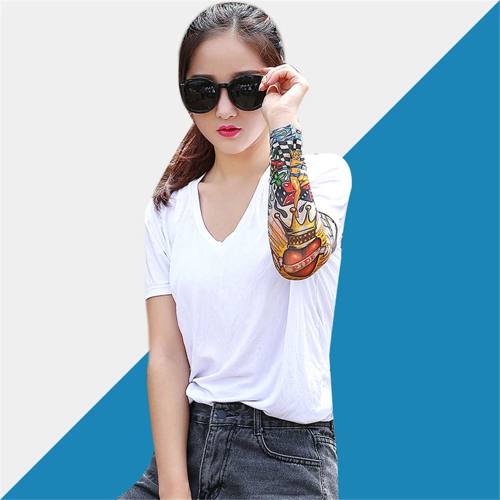 6PCS UV Sun Protection Arm Sleeves For Men Women Cooling Fake Tattoos Sleeves Outdoor Sunscreen Sports Arm Sleeves Wholesale