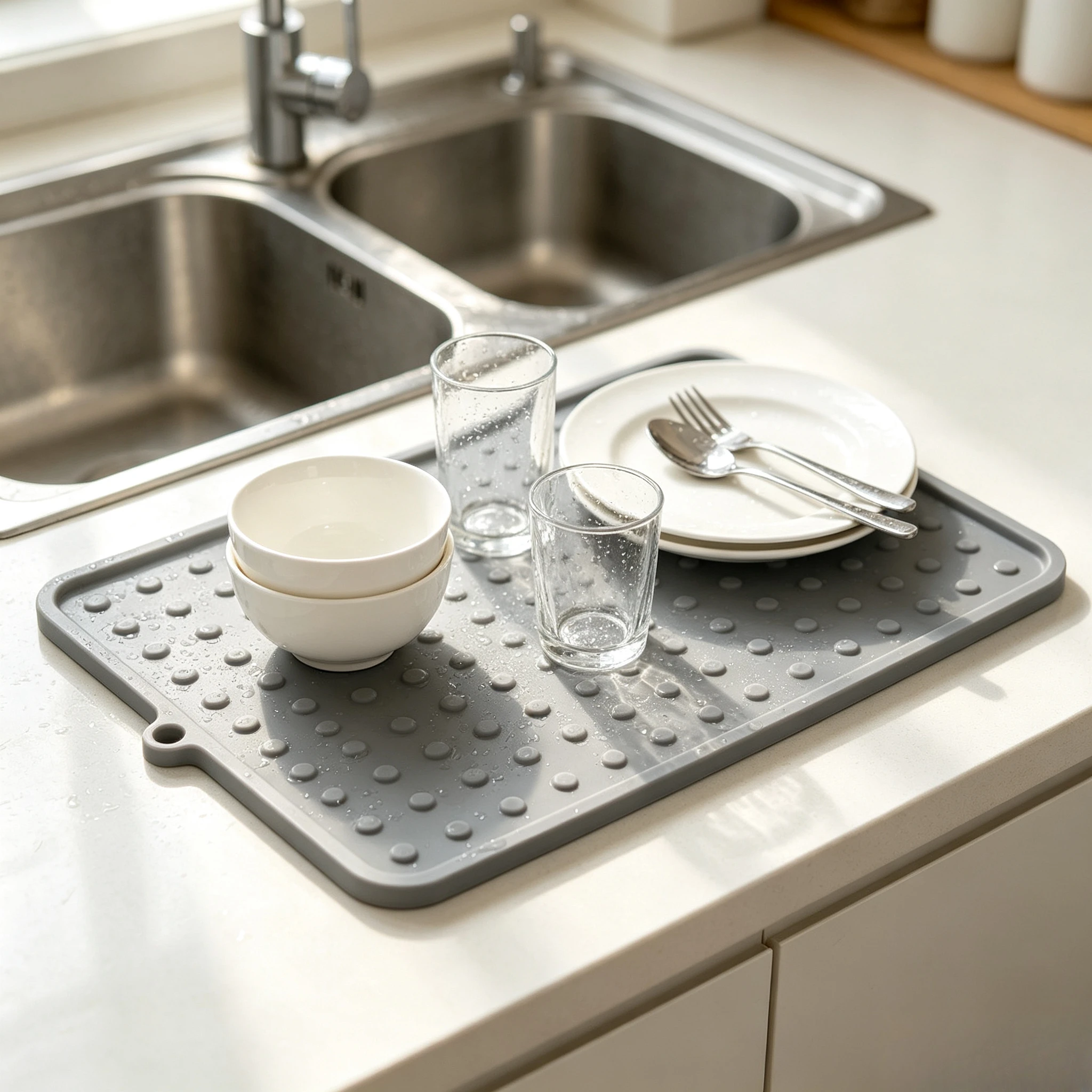 Raised Dot Silicone Drainage Mat Heat Proof Non Slip Kitchen Countertop Pad Hot Pot Trivet Dish Drying Placemat Foldable 40x30cm