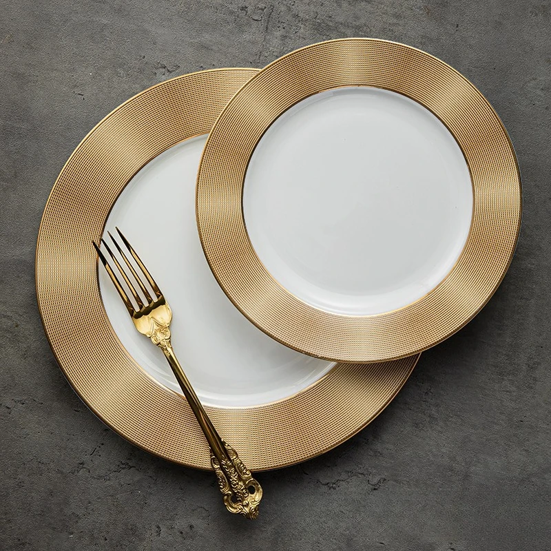 

Легкая роскошная тарелка для стейка из костяного фарфора, посуда, бытовой ретро-стол, нож, вилка и ложка, набор кухонных инструментов