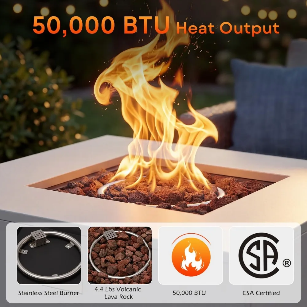 32 Inch Outdoor Square Gas Fire Pit Table Propane Fire Pit No Tank Holder