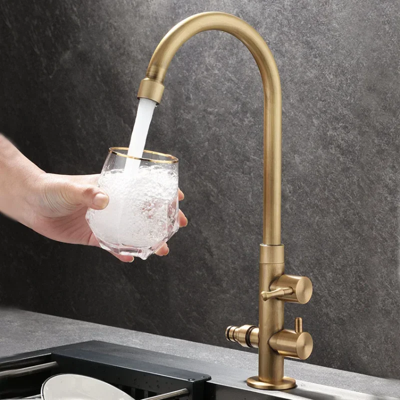 صنبور بارد فردي عتيق من النحاس بالكامل للفناء الخارجي، مضاد للتجمد، حوض غسيل عتيق، حوض غسيل، صنبور ثنائي الغرض