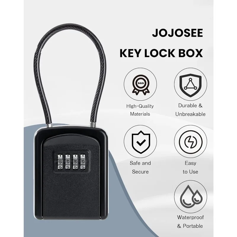 Outdoor Key Safe with Removable Wire Rope Password Safe Portable Key Storage Box Suitable for Home Garage Warehouse