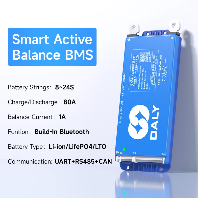 Daly Smart BMSWiFi 4S 12V 8S 24V 16S 48V 40A 100A 150A 200A Actieve balans Overbelasting/ontlaadbeveiliging voor Sola/EV met BT