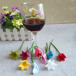 6Pcs Floral Shape Cup Tags Cup Marker Silicone Labels Drink Recognition Tools Labeling Supplies Glass Identifier Kitchen