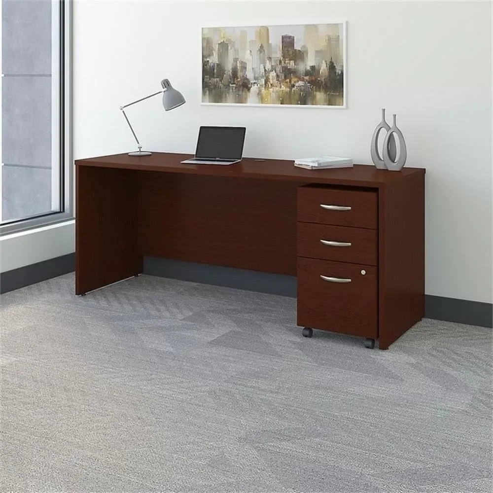 

Series C 72W x 24D Office Desk with Mobile File Cabinet in Mahogany - Premium Workspace Solutions